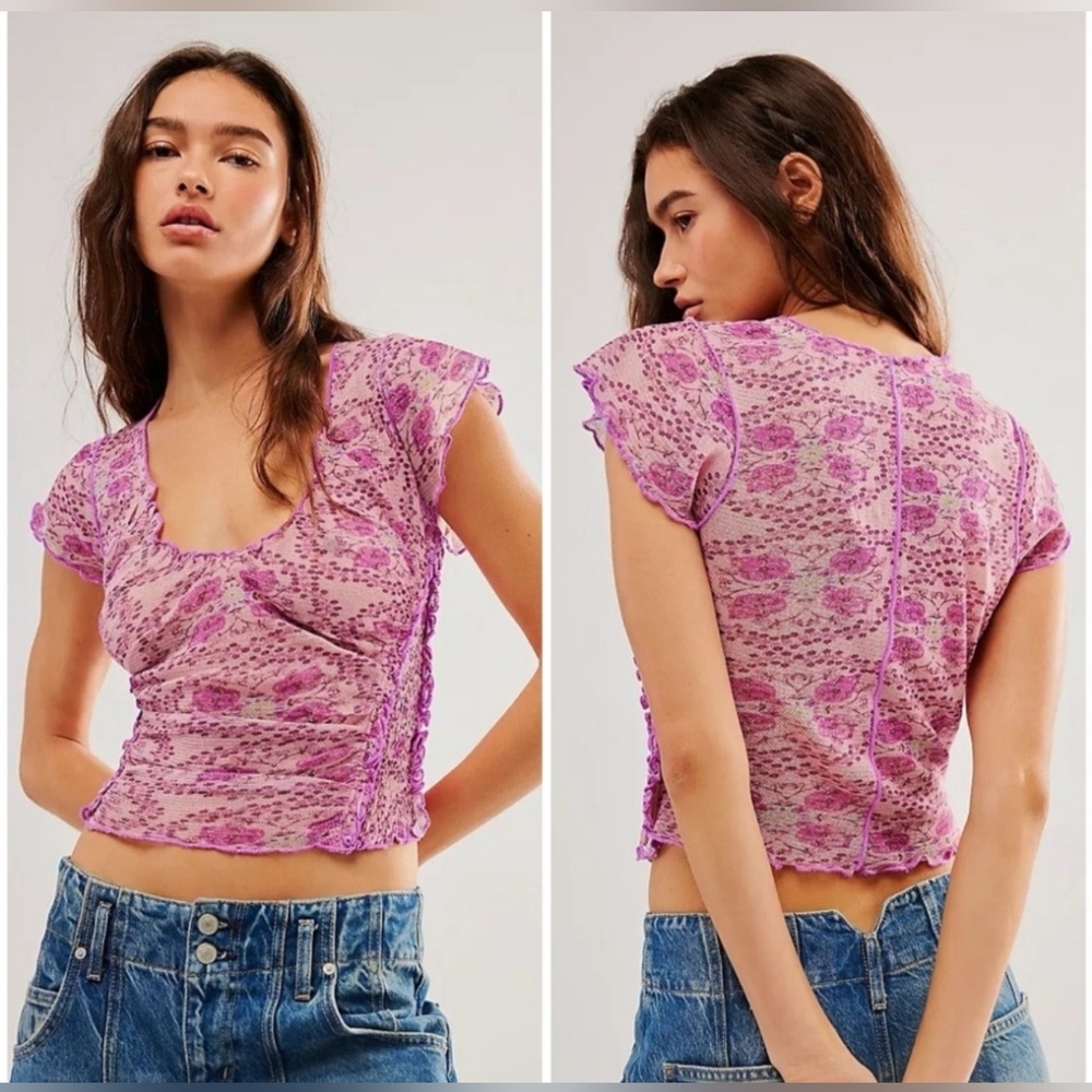 NWOT Free People Oh My Baby Tee Lilac Combo Medium Cropped